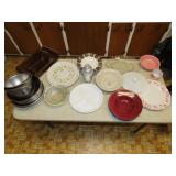 Table Lot of Dinnerware & Mixing Bowls