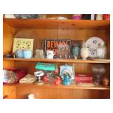 Double Shelf Lot of Glassware & Pottery
