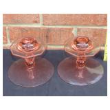 Pair of Pink Depression Candle Holders