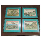 Four Japanese Woodblock Framed Prints - 17"x13"