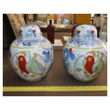 Pair of Asian Decorated Ginger Jars - 10"