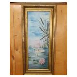 Old Framed Swan Oil on Canvas - 19"x42"