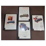 Four Framed 1926 Car Advertisments - 11"x14"