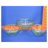 3 Green Uranium Glass Bowls - 5 1/2"