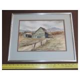 Framed Rural Landscape Water Color - 19"x15"