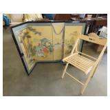 Asian Decorated Room Divider & Folding Wood Chair