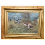 Old Framed Dog Scene Oil on Canvas - 30"x23"