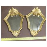Pair of Gold Frame Mirrors - 12"x17"