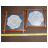 Pair of Framed Doilies - 15"x15"