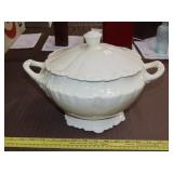 Ceramic Covered Serving Bowl on Stand - 14"