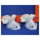 Pair of Blue & White Koi Fish Vases
