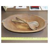 Wood Dough Bowl w/ Utensils - 20"
