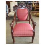 Victorian Arm Chair w/ Carved Dog Head Arms