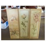 Three Pieces of Floral Wall Art Pannels - 12"x36"