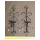 Pair of Cast Iron Wall Candle Holders - 18"