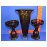 Tortoise Shell Art Glass Vase/Candle Holder Set