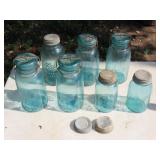Lot of Blue Mason Jars