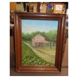 Framed Farm Scene Oil on Board - 15x19