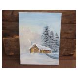 Oil on Canvase Winter Cabin Scene 9x12