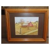 Framed Watercolor Farm Scene
