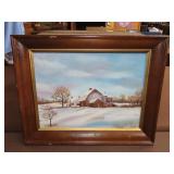 Framed Oil on Board Winter Farm Scene - 20x16