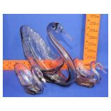 Three Piece Art Glass Swan Set