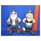 Pair of Biker Garden Gnomes