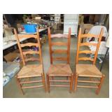 Three Ladder Back Rush Seat Chairs