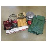 Fllor Lot w/ Tackle Box, Tarp, Burner, Etc