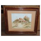 Framed Barn Scene Water Color - 16x14