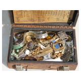 Box w/ Costume Jewelry & Military Medals/Pins