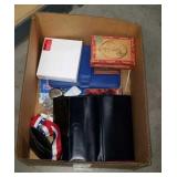 Box of wallets and misc