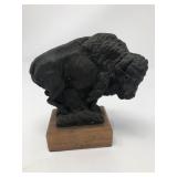 signed bronze buffalo sculpture