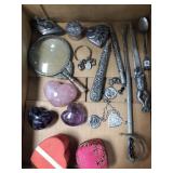 Box of misc, plated pieces, sterling bracelet,
