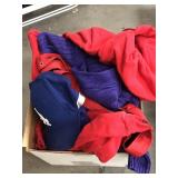 Box of clothes including dodger hat