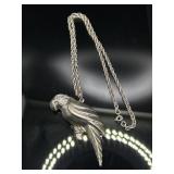 Vintage sterling silver parrot necklace, 15.73g