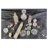 Vintage glass, perfume bottles, silver caps