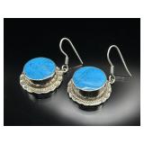 Sterling silver & turquoise earrings, 22.38g