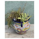 Ceramic Mexican style planter with plant