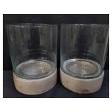 Pair of West Elm glass vases w/ pottery bases