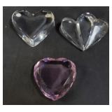 Group of 3 crystal heart paper weights (PB)