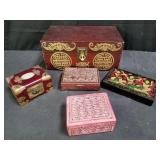 Group of plastic and wood boxes