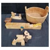 Group of wood puzzles and miscellaneous