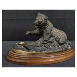 Spelter bear sculpture on wood base