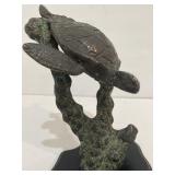 Vintage bronze Sea turtle sculpture on the stand