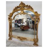 Large decorative gilt wood framed wall mirror