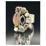 Sterling silver abstract gemstone ring, 9.37g