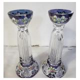 Pair of handpainted crystal candle holders