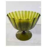 Olive green glass candy bowl