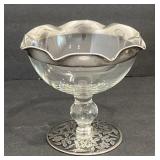 Silver overlay glass compote candy dish